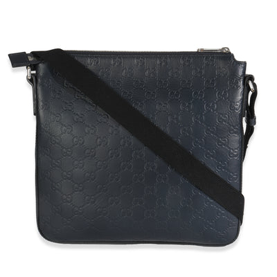 Blue Guccissima Signature Medium Flat Messenger Bag