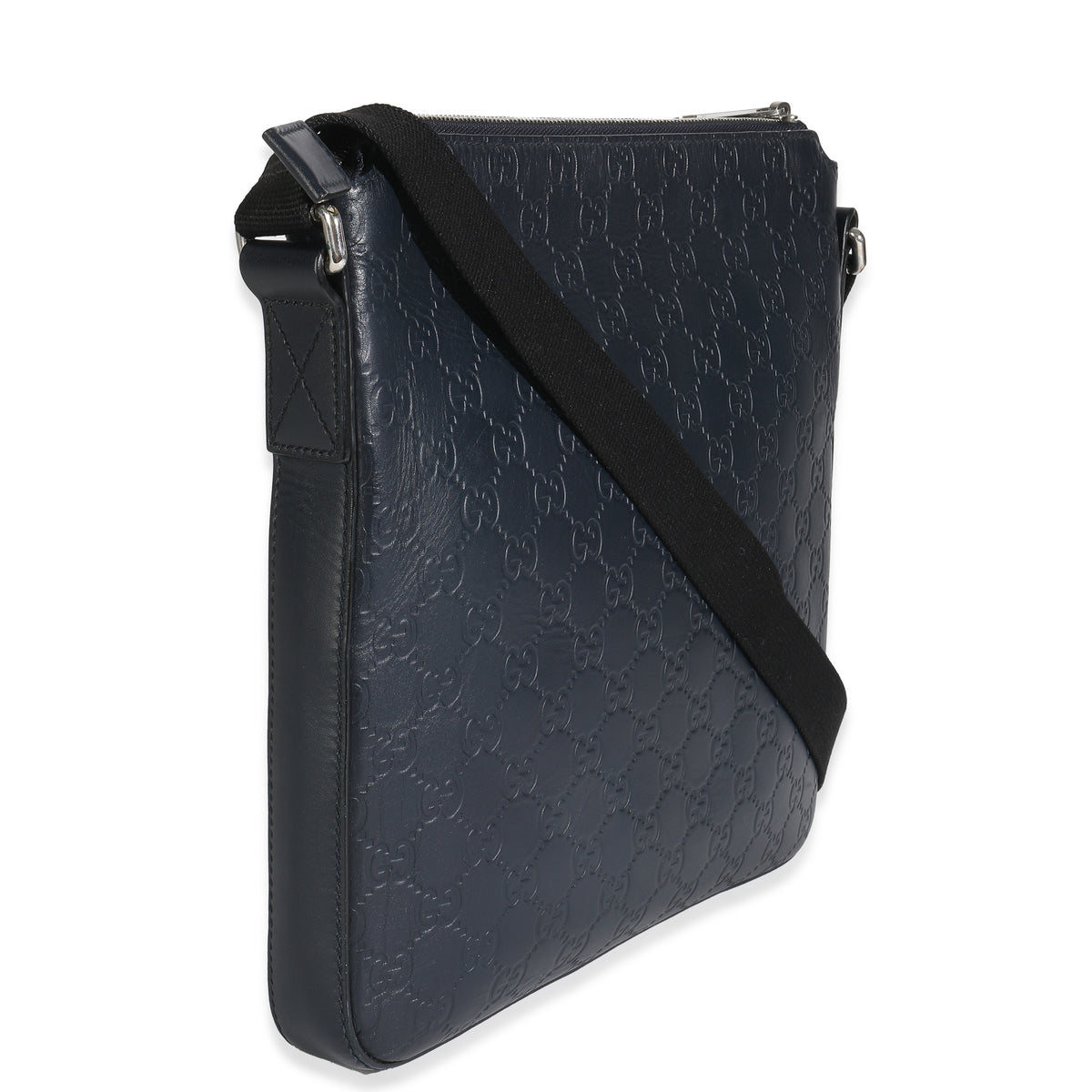 Blue Guccissima Signature Medium Flat Messenger Bag