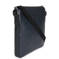 Blue Guccissima Signature Medium Flat Messenger Bag