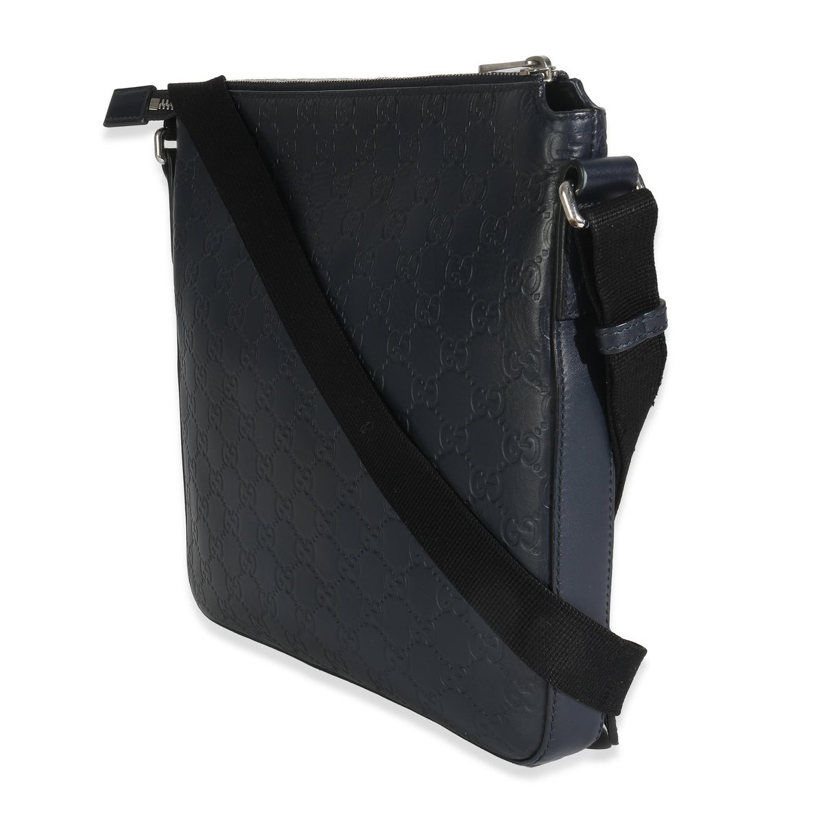 Blue Guccissima Signature Medium Flat Messenger Bag