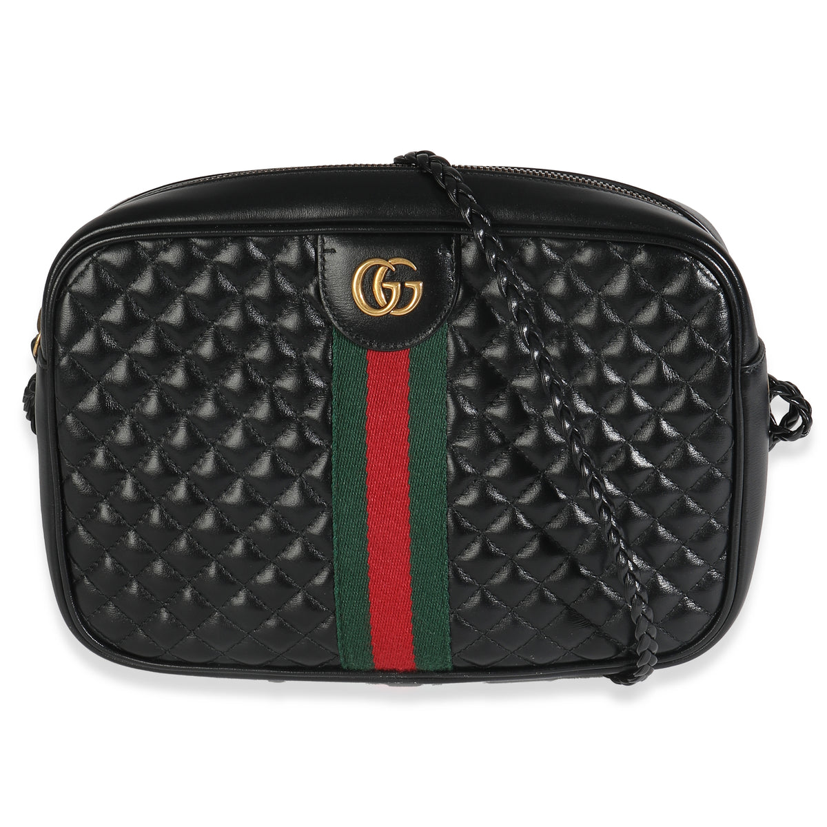 Black Calfskin Web Trapuntata Medium GG Shoulder Bag