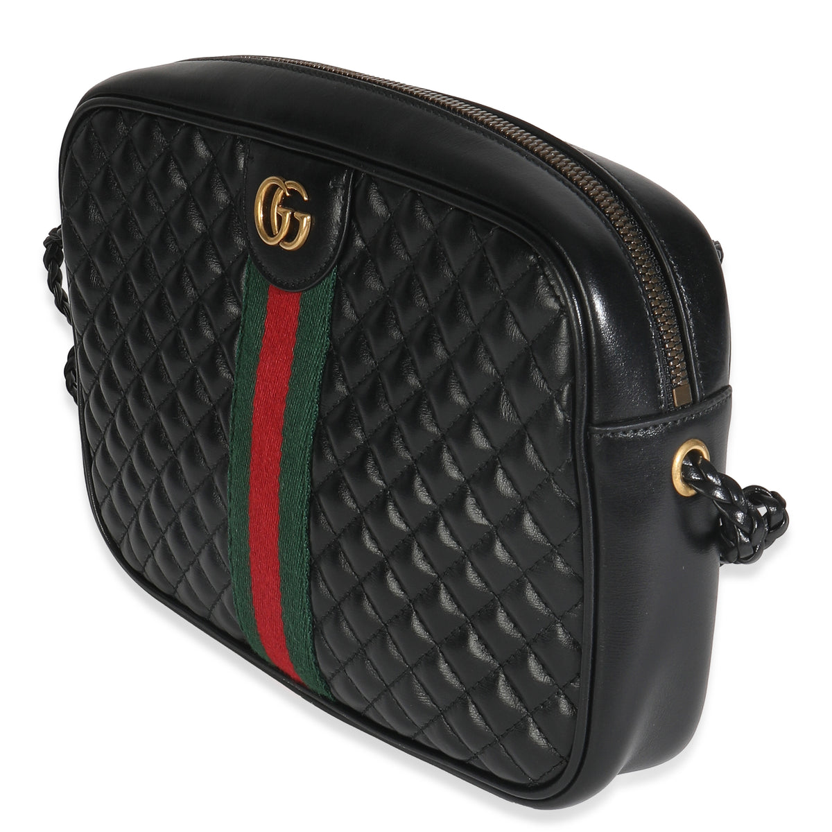 Black Calfskin Web Trapuntata Medium GG Shoulder Bag