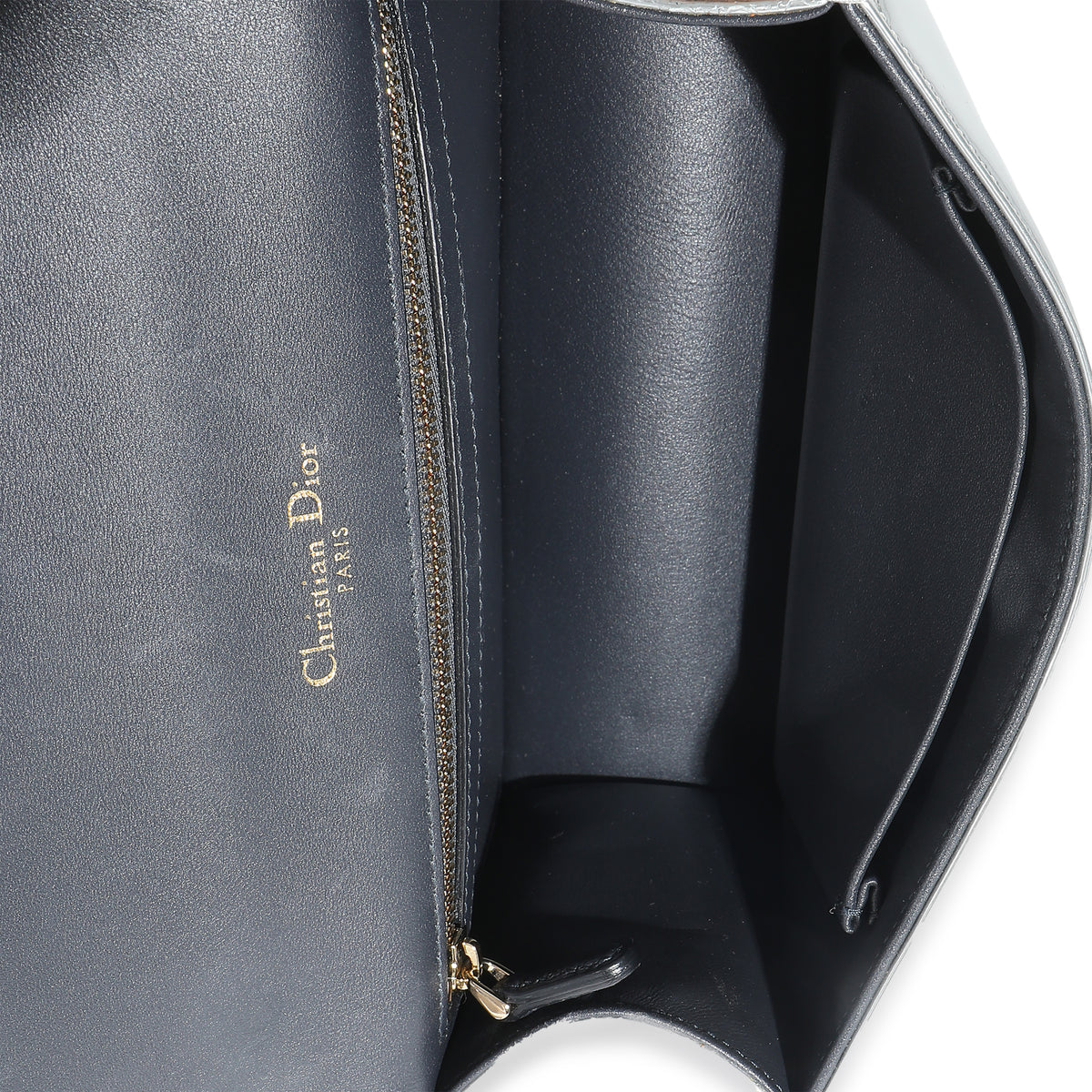 Silver Metallic Patent Micro-Cannage Small Diorama Flap Bag