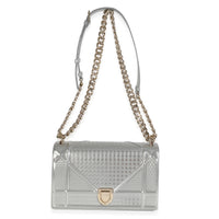 Silver Metallic Patent Micro-Cannage Small Diorama Flap Bag