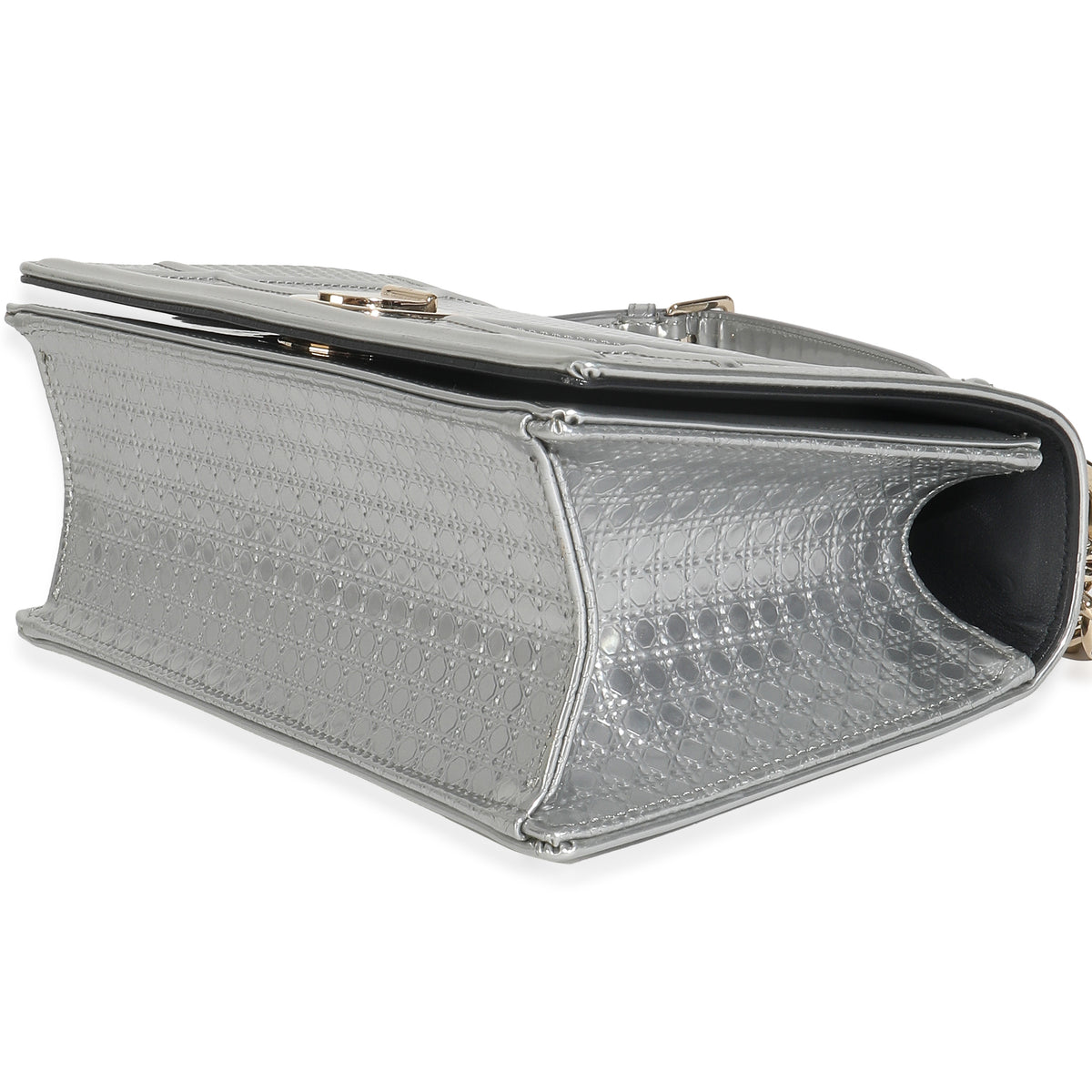 Silver Metallic Patent Micro-Cannage Small Diorama Flap Bag