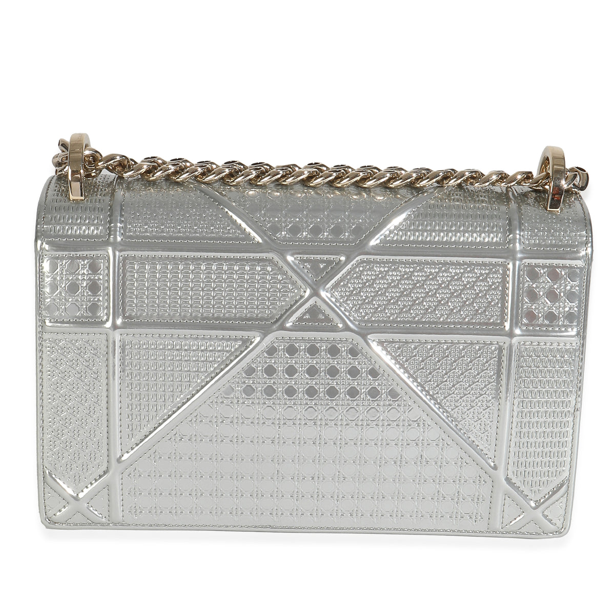 Silver Metallic Patent Micro-Cannage Small Diorama Flap Bag