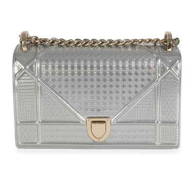 Silver Metallic Patent Micro-Cannage Small Diorama Flap Bag