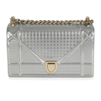 Silver Metallic Patent Micro-Cannage Small Diorama Flap Bag