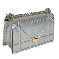 Silver Metallic Patent Micro-Cannage Small Diorama Flap Bag