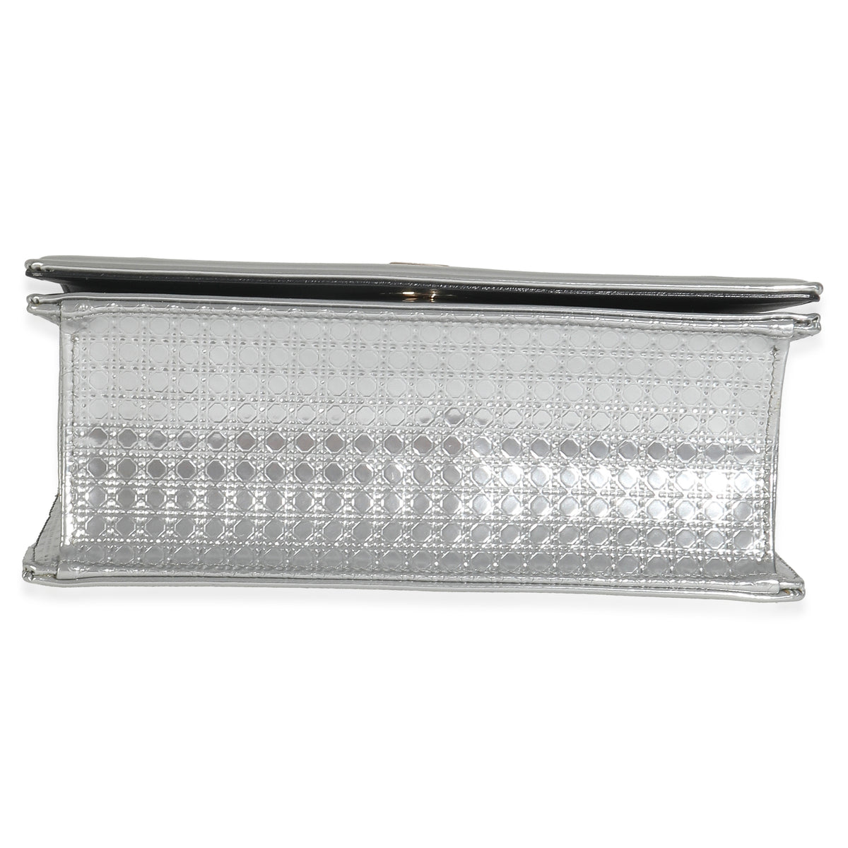 Silver Metallic Patent Micro-Cannage Small Diorama Flap Bag