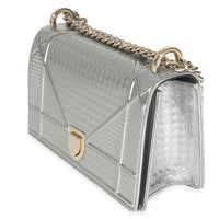 Silver Metallic Patent Micro-Cannage Small Diorama Flap Bag
