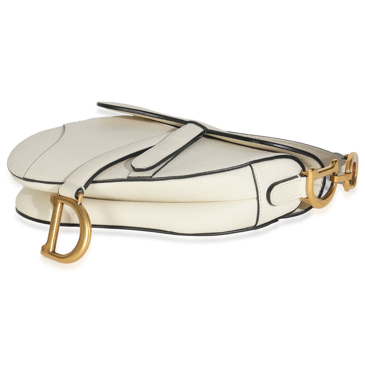 White Grained Calfskin Mini Saddle Bag