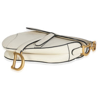 White Grained Calfskin Mini Saddle Bag
