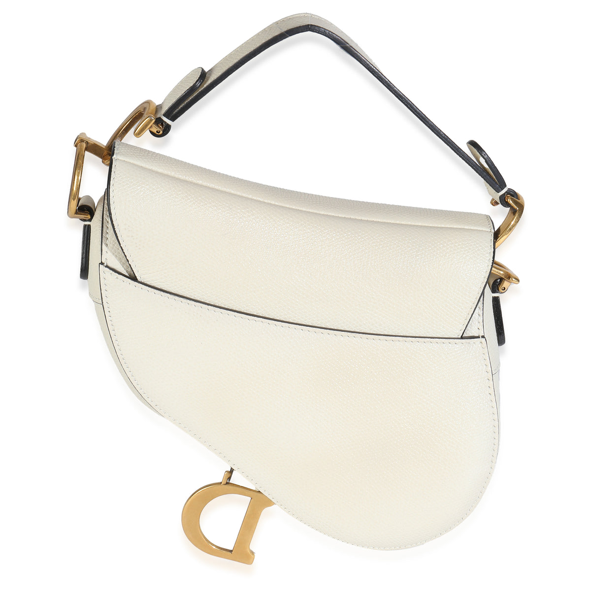 White Grained Calfskin Mini Saddle Bag