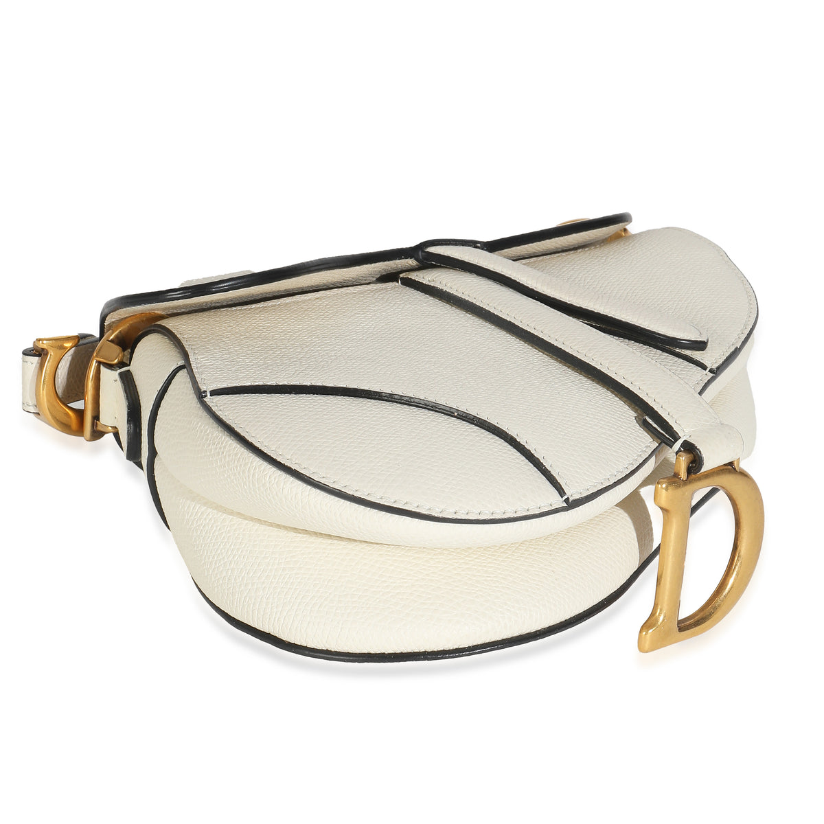 White Grained Calfskin Mini Saddle Bag
