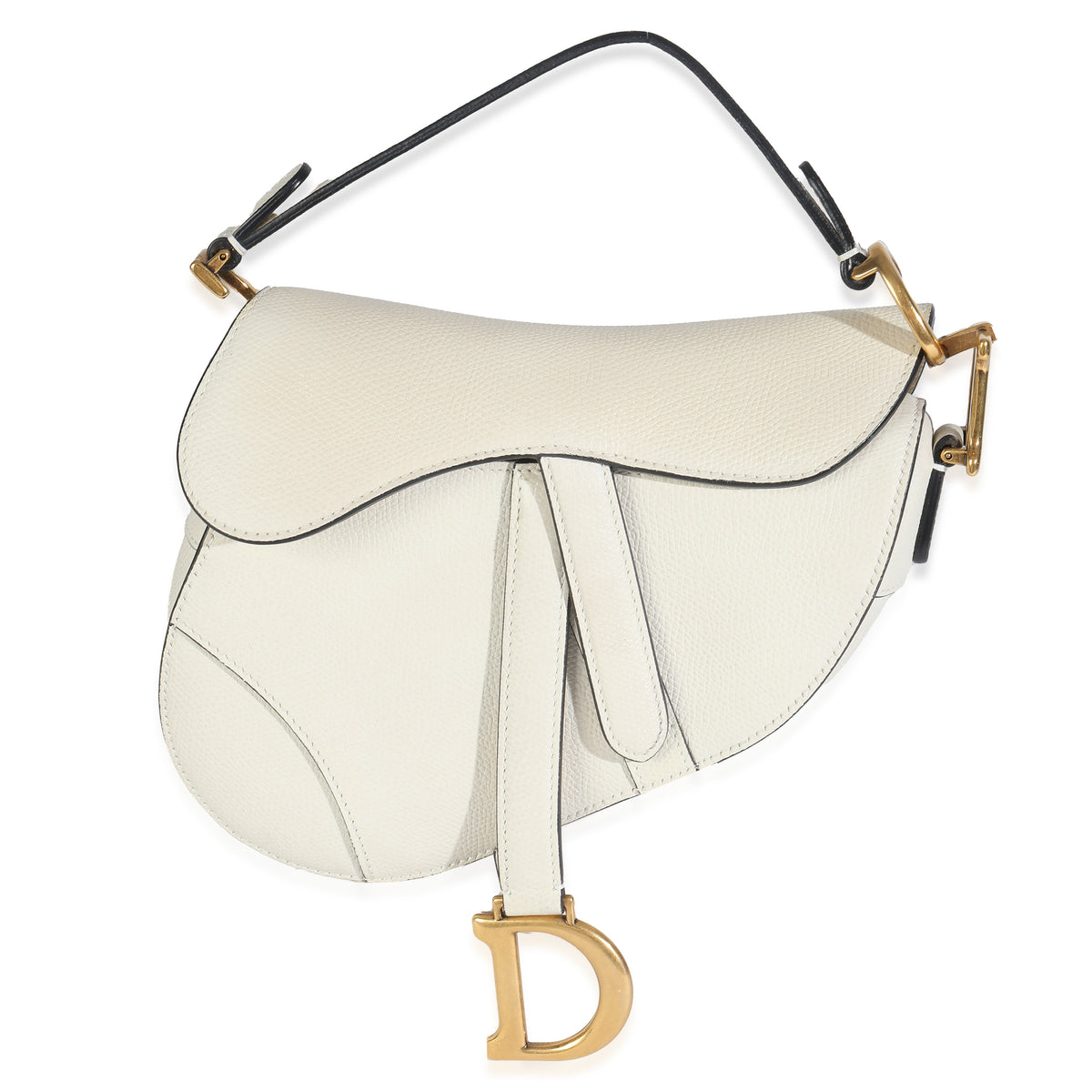 White Grained Calfskin Mini Saddle Bag