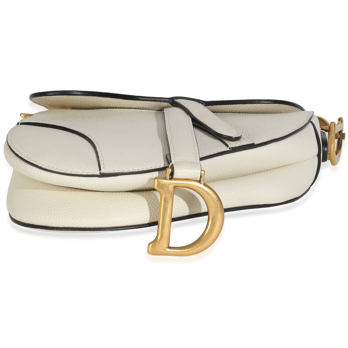 White Grained Calfskin Mini Saddle Bag