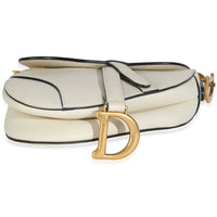 White Grained Calfskin Mini Saddle Bag