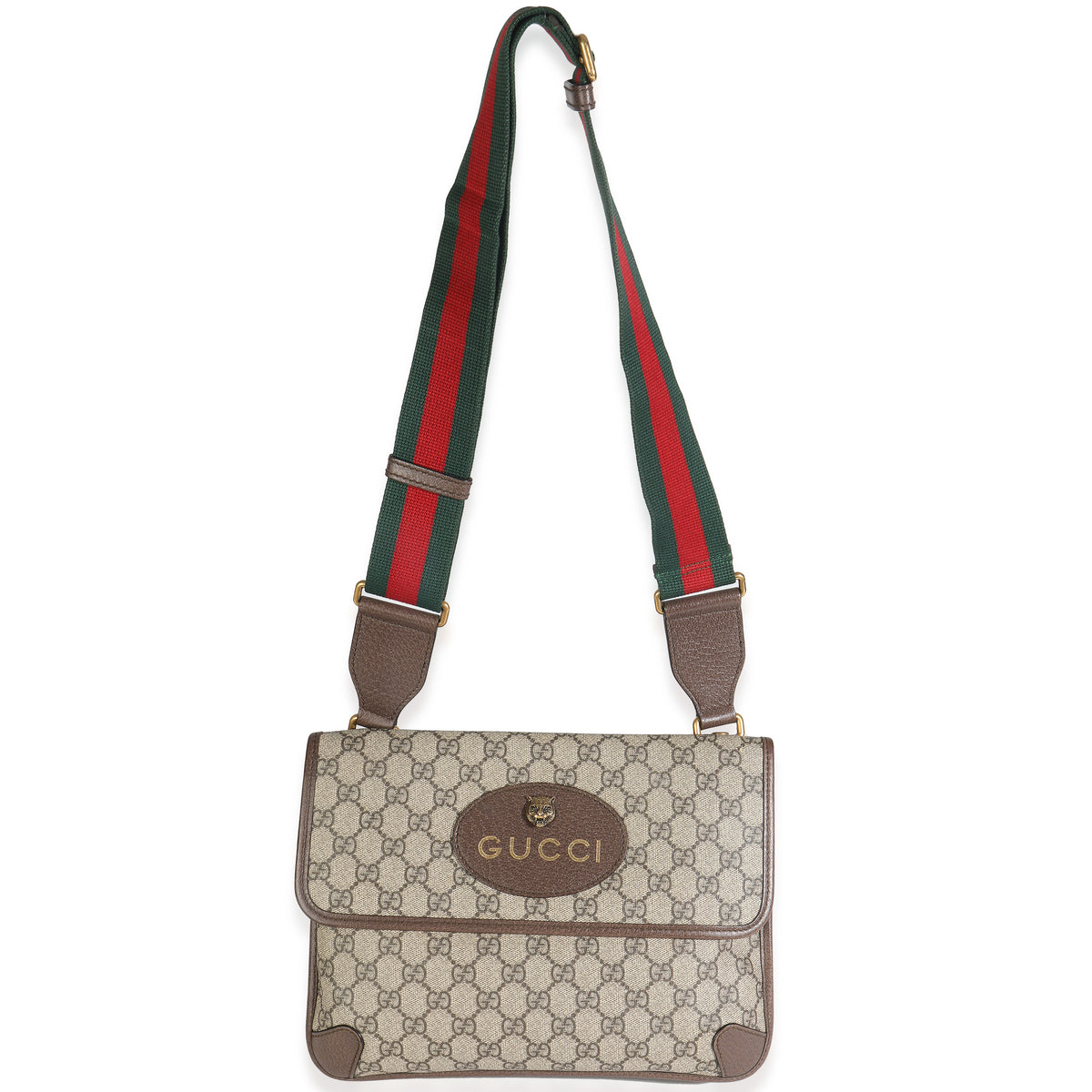 Beige GG Supreme Monogram Web Medium Neo Vintage Double Flap Messenger Bag