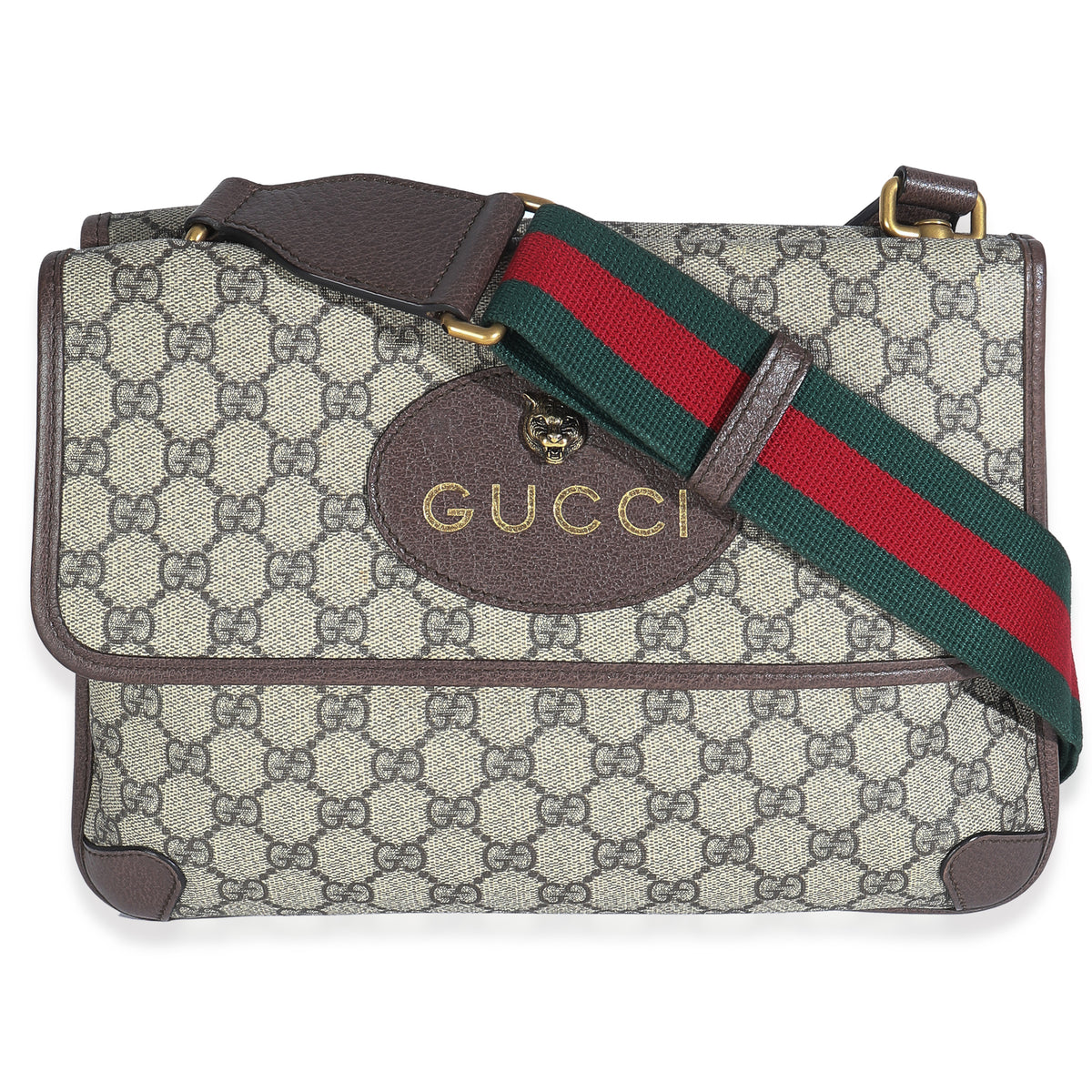 Beige GG Supreme Monogram Web Medium Neo Vintage Double Flap Messenger Bag