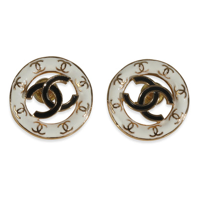 Gold-Plated  2024 White & Black Enamel CC Earrings