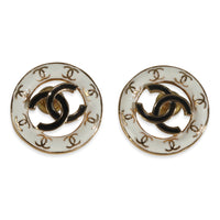 Gold-Plated  2024 White & Black Enamel CC Earrings