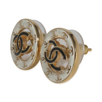 Gold-Plated  2024 White & Black Enamel CC Earrings