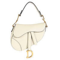 White Grained Calfskin Mini Saddle Bag