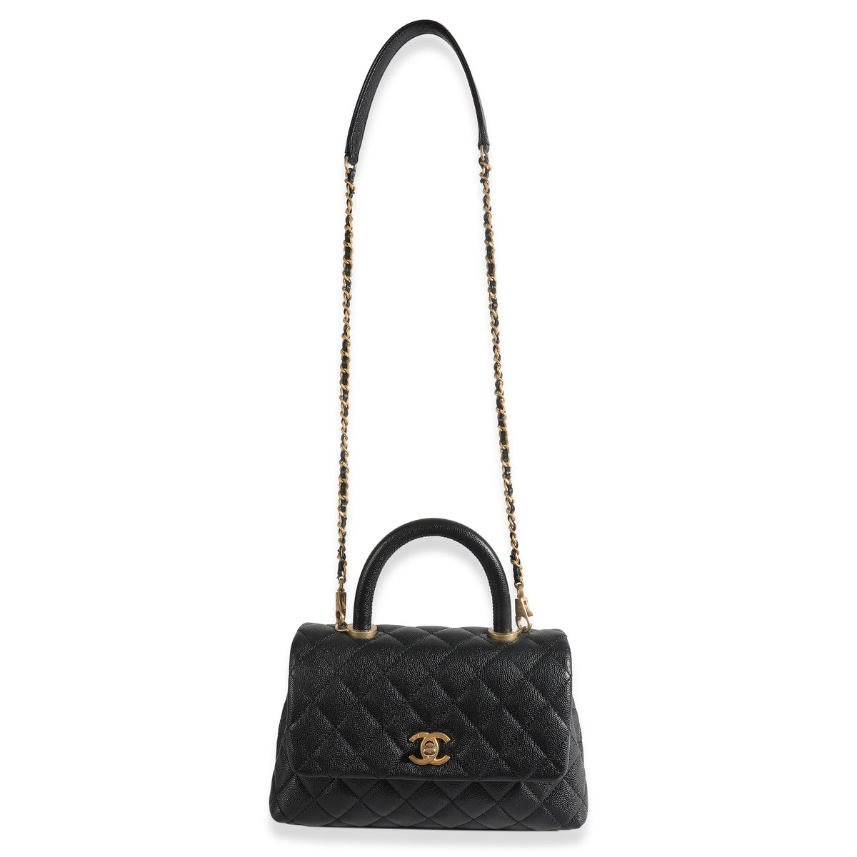 Black Quilted Caviar Small Coco Top Handle Bag