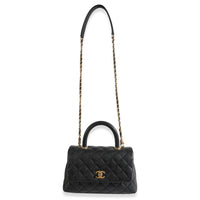 Black Quilted Caviar Small Coco Top Handle Bag