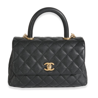 Black Quilted Caviar Small Coco Top Handle Bag