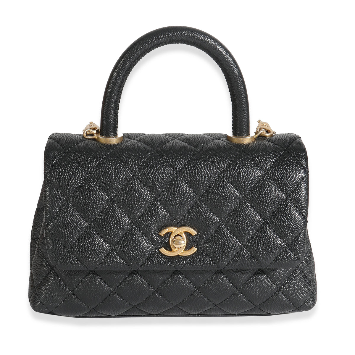 Black Quilted Caviar Small Coco Top Handle Bag