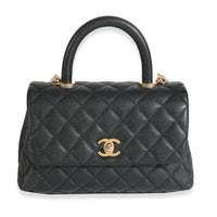 Black Quilted Caviar Small Coco Top Handle Bag