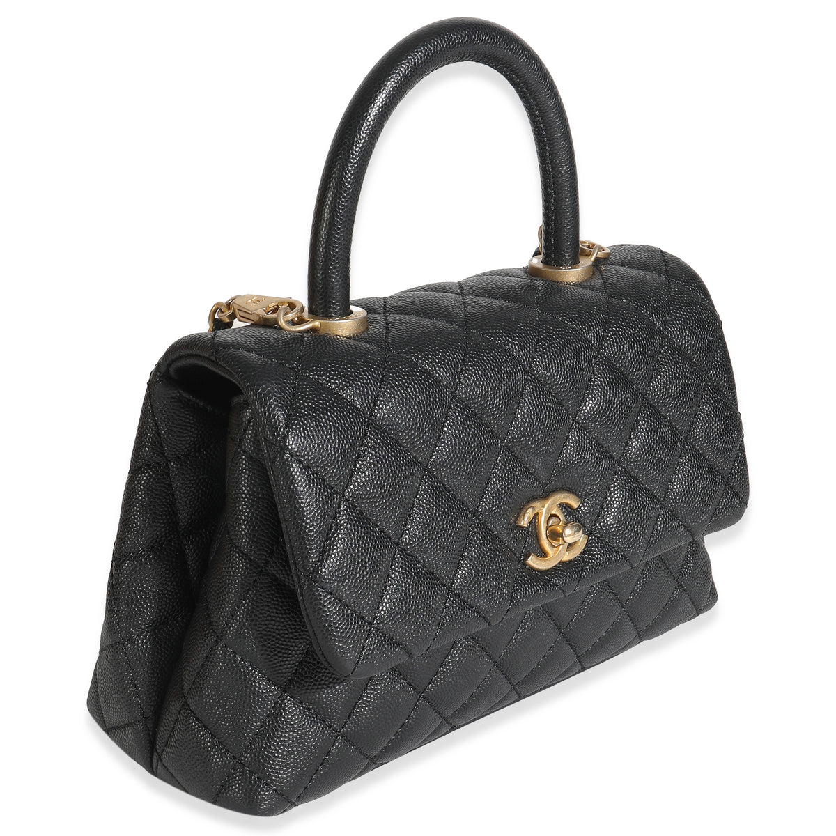 Black Quilted Caviar Small Coco Top Handle Bag
