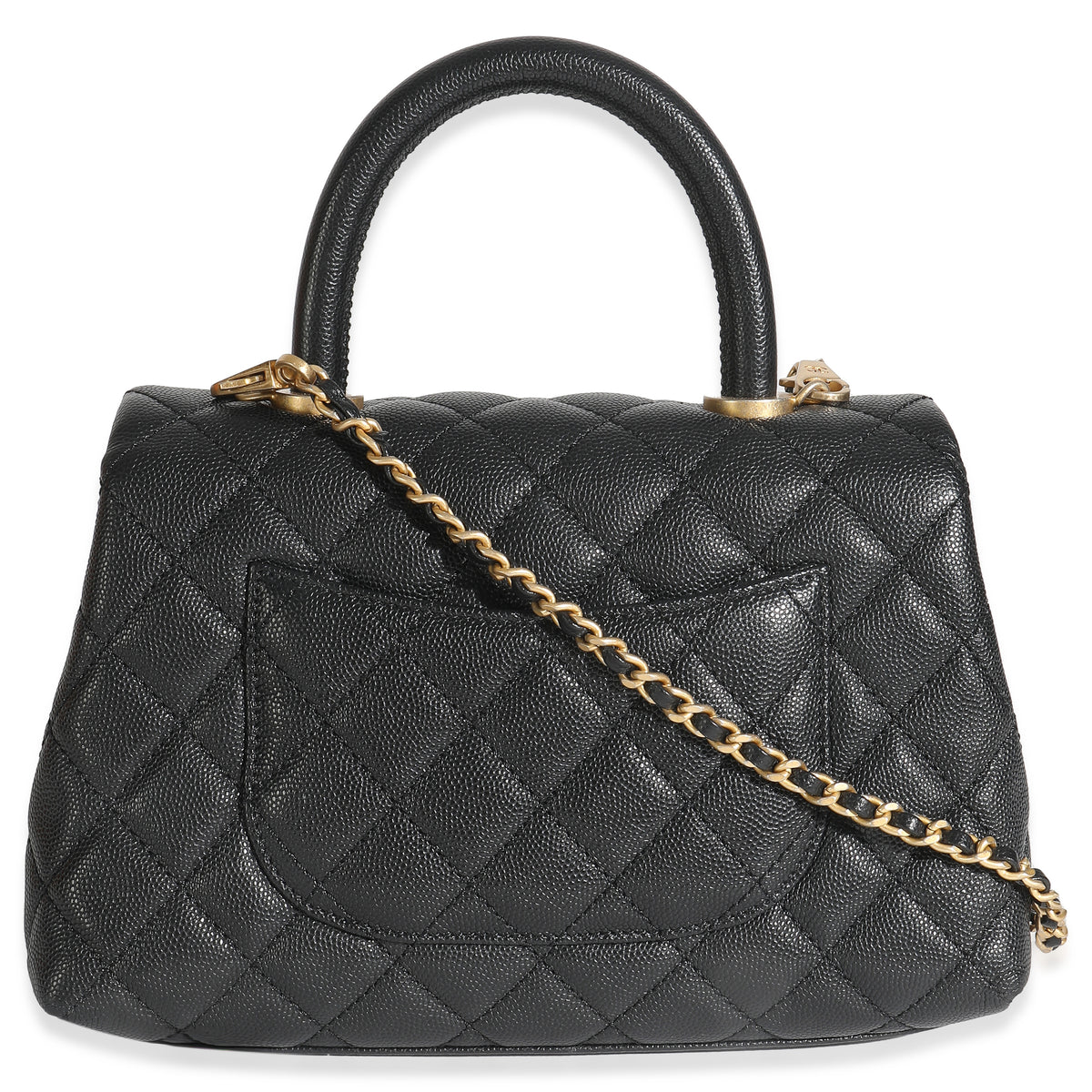 Black Quilted Caviar Small Coco Top Handle Bag