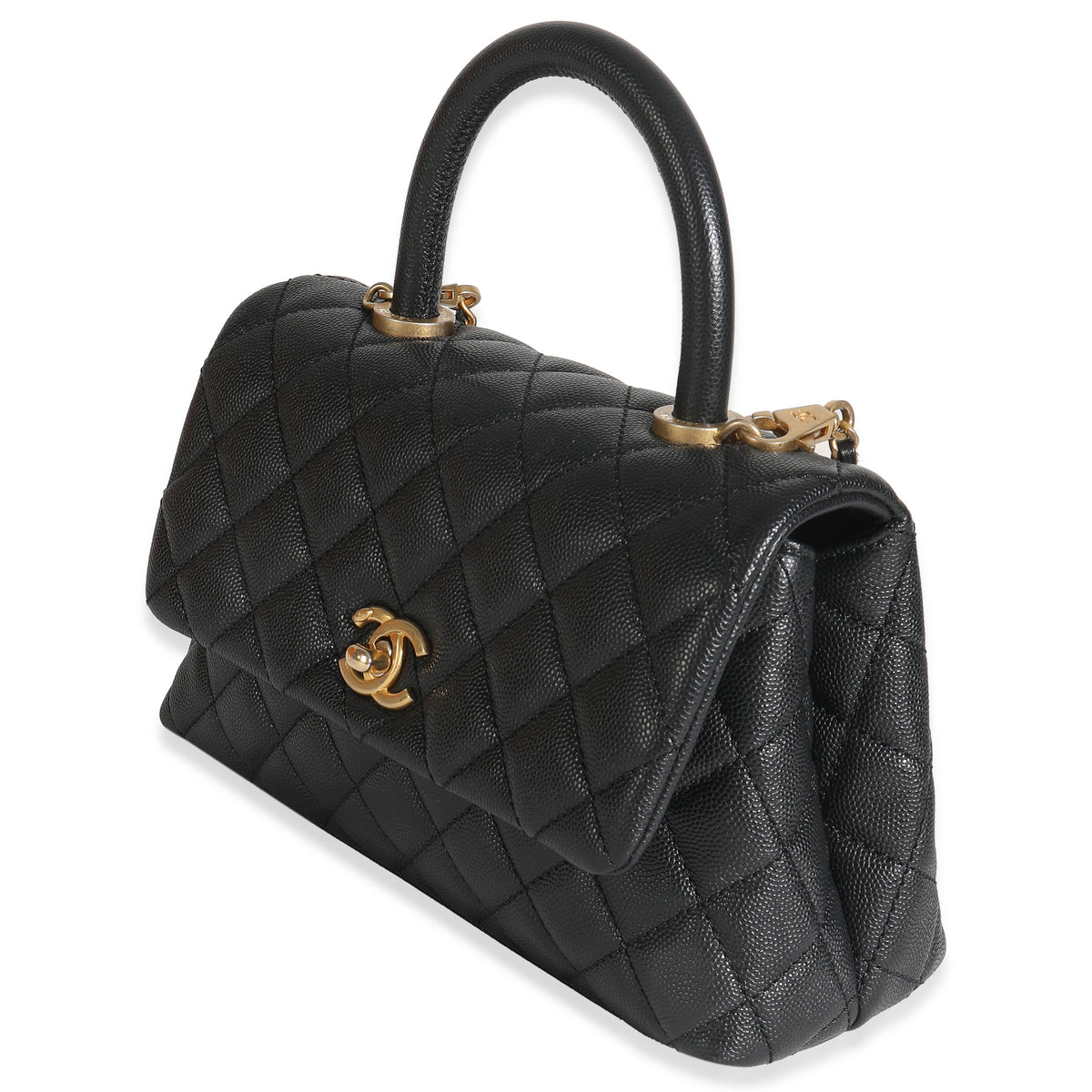 Black Quilted Caviar Small Coco Top Handle Bag