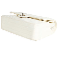 18C White Chevron Lambskin Medium Classic Double Flap Bag