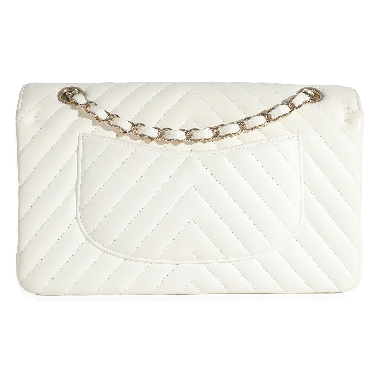 18C White Chevron Lambskin Medium Classic Double Flap Bag