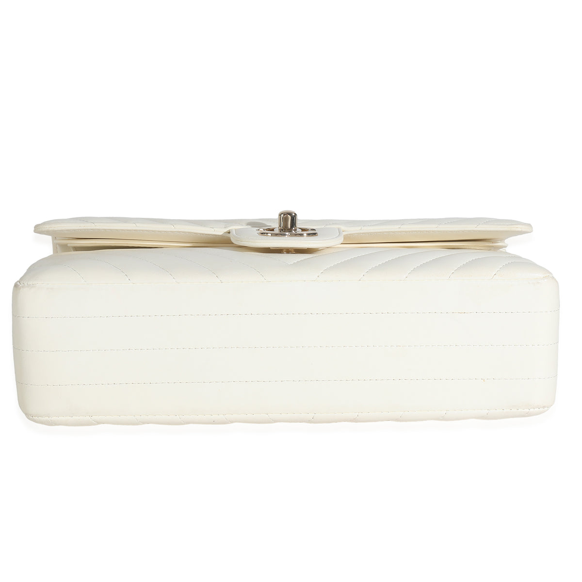 18C White Chevron Lambskin Medium Classic Double Flap Bag