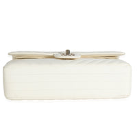 18C White Chevron Lambskin Medium Classic Double Flap Bag