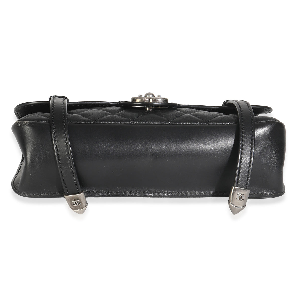 Black Paris Distressed Calfskin Dallas Studded Buckles Flap Bag