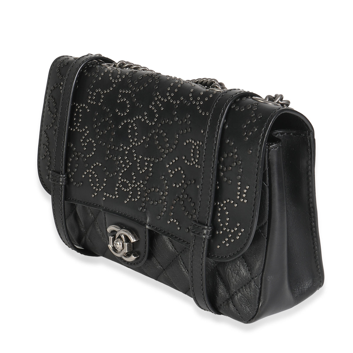 Black Paris Distressed Calfskin Dallas Studded Buckles Flap Bag