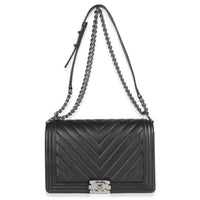 Chanel Black Calfskin Quilted Chevron New Medium Boy Bag Handbag av