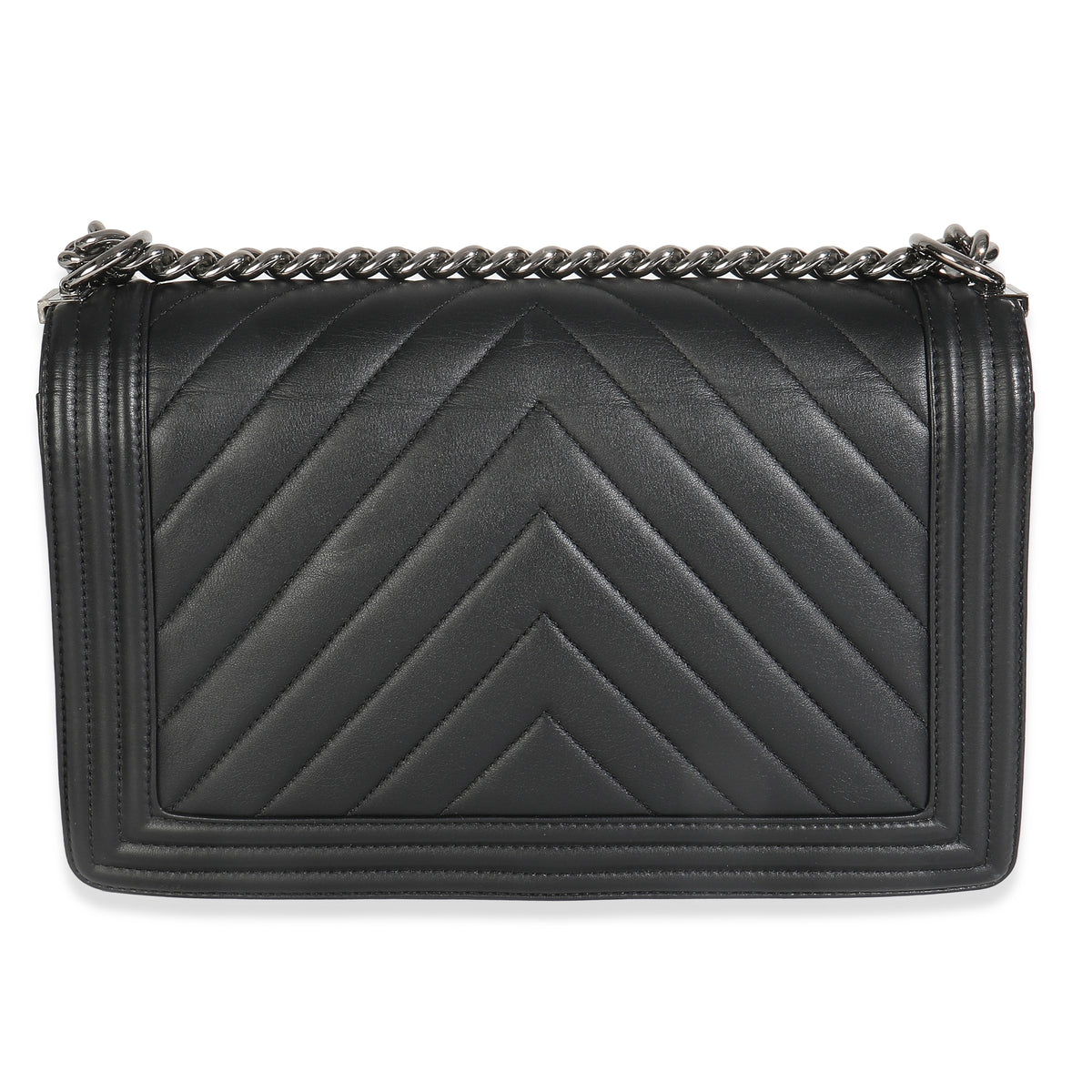 Chanel Black Calfskin Quilted Chevron New Medium Boy Bag Handbag bv