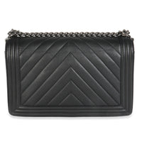 Chanel Black Calfskin Quilted Chevron New Medium Boy Bag Handbag bv