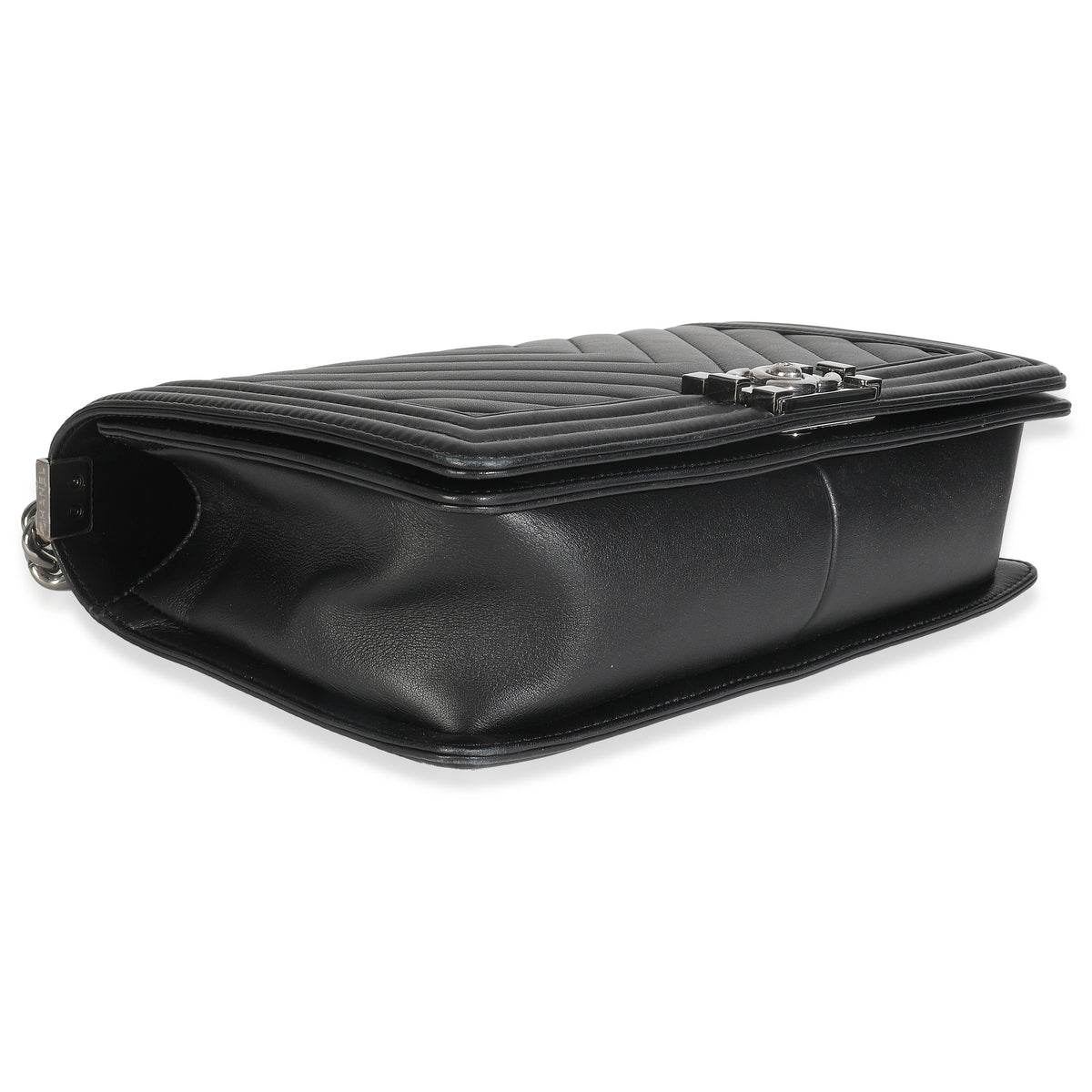 Chanel Black Calfskin Quilted Chevron New Medium Boy Bag Handbag clasp