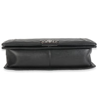 Chanel Black Calfskin Quilted Chevron New Medium Boy Bag Handbag stamp