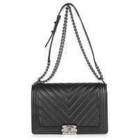 Black Calfskin Quilted Chevron New Medium Boy Bag