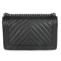 Black Calfskin Quilted Chevron New Medium Boy Bag