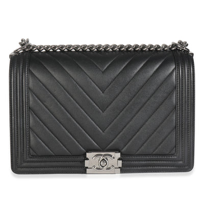 Black Calfskin Quilted Chevron New Medium Boy Bag